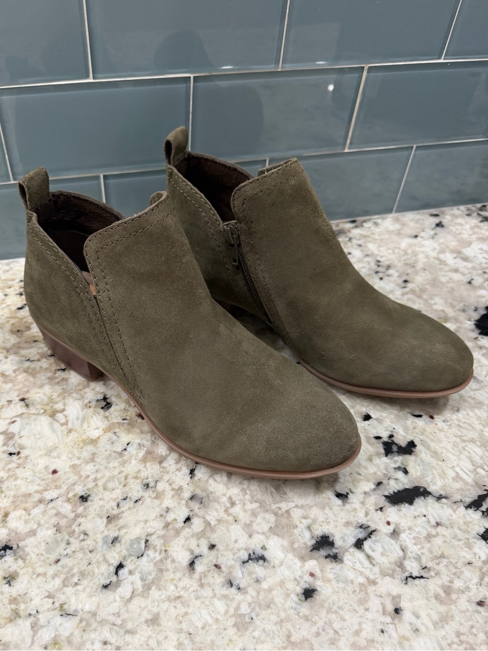 Diba True Olive Green Suede Ankle Booties